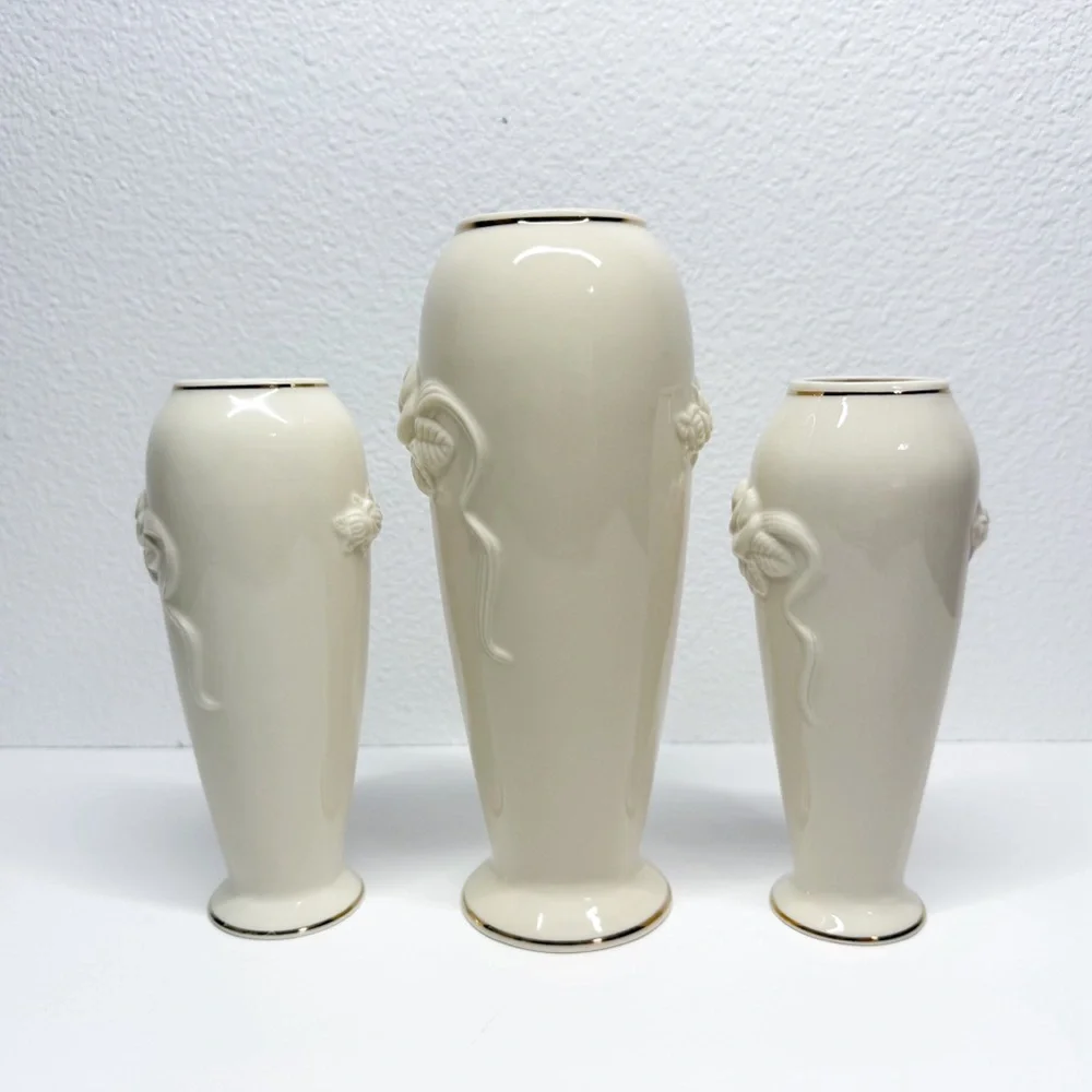 Lenox Gold Trim Rose Blossom Bud Vases Set of 3